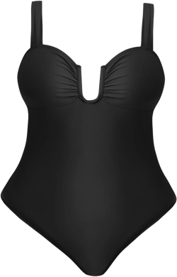 Plus Black Underwired U Bar Ruched Cup Swimsuit