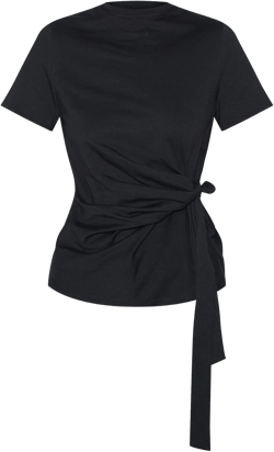 Black Cotton Tie Detail Oversized T Shirt