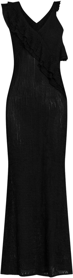  Black Textured Asymmetric Neck Maxi Dress