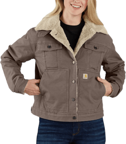 Carhartt Women's Green Rugged Flex® Loose Fit Canvas Sherpa-lined Jacket