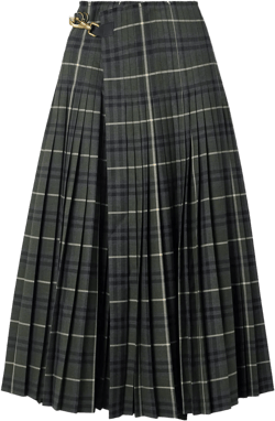 Burberry Women's Gray Pleated Checked Woven Maxi Wrap Skirt