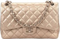 CHANEL Women's Natural Gold Leather Metallic Jumbo Double Flap Classic Quilted Handbag (authentic Pre-loved)