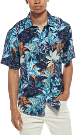 Tommy Bahama Men's Blue Sand Fuego Palms Linen-Blend Shirt