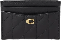 COACH Women's Black Card Case With Pillow Quilting Wallet Handbags, Leather