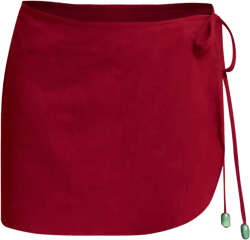 Deep Red Linen Look Bead Trim Sarong