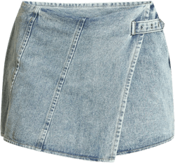Vintage Wash Mid Rise Denim Wrap Over Mini Skirt