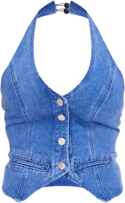 Mid Blue Wash Halterneck Denim Vest