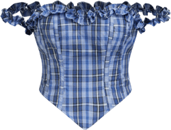 Off-shoulder Plaid Lettuce Trim Crop Top
