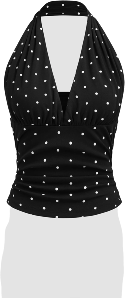 Cotton-blend Halter Cowl Neck Polka Dot Ruched Top