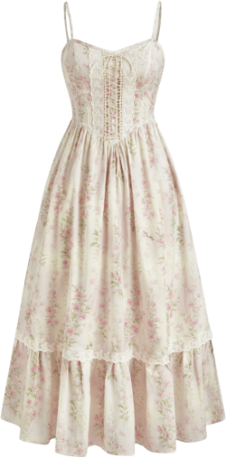 100% Cotton Sweetheart Neckline Floral Lace Trim Ruffle Shirred Maxi Dress