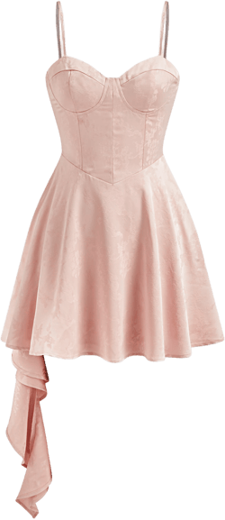 Satin Sweetheart Floral Jacquard Lace Up Ruffle Hem Corset Cami Mini Dress