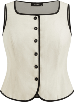Linen-blend Boat Neck Contrasting Binding Vest Curve & Plus