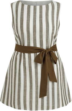 Linen-blend Boat Neck Stripe Zipper Mini Dress With Belt Curve & Plus
