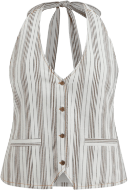 Linen-blend Halter Neckline Stripe Tie Back Top Curve & Plus