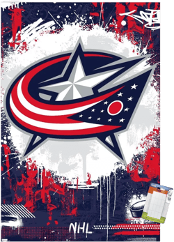 Trends International NHL Columbus Blue Jackets - Maximalist Logo 23 Unframed Wall Poster Print White Mounts Bundle 22.375" x 34"