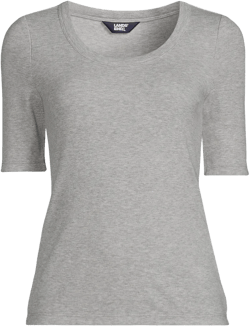 Lands' End Women's Drapey Rib Fitted Elbow Sleeve Scoop Neck Tee - X Large - Gray Heather