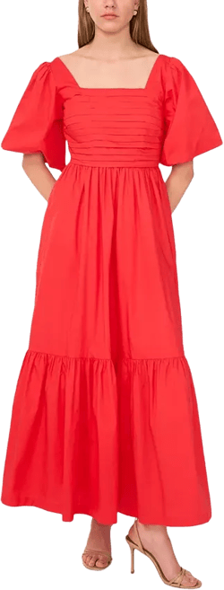 Women's Square-Neck Puff-Sleeve Tie-Back Maxi Dress