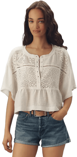 Pilcro Boxy Crochet Babydoll Blouse