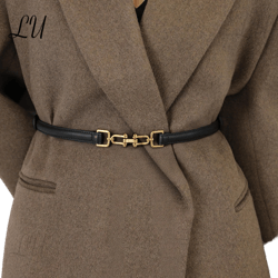 French Vintage Minimalist Cowhide Leather Belt ,Adjustable Genuine Leather Waist Belt, Blazers Dresses Belt 