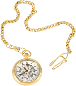 Men's 14K Gold Plated Deco Skeleton Dial Vintage Pocket Watch with Clip-On Chain