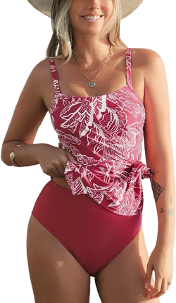 Women's Square Neck Adjustable Straps Surplice Side Tie Tankini Sets