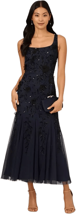 Women's Beaded Mesh Midi Dress