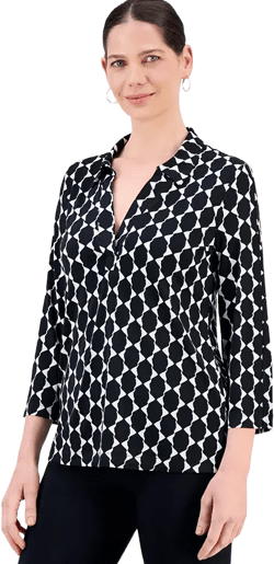 Petite Geo-Print Johnny-Collar Tunic, Exclusively at Macy's
