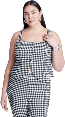 Plus Size Gingham Square Neck Vest