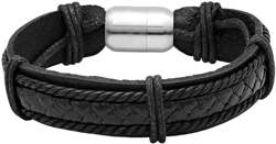 Men’s Genuine Black Leather Bracelet with Stainless Steel Magnetic Clasp