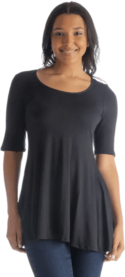 Petite Elbow Sleeve Swing Crew Neck Tunic Top
