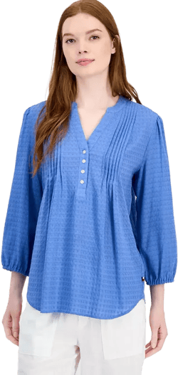 Women's Dobby Cotton Pintucked Tunic