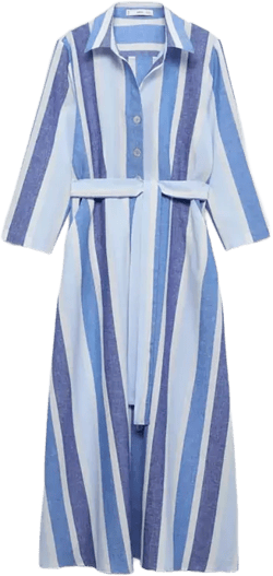Women's Belted Striped Shirt Dress