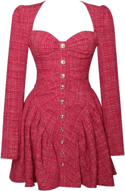Women's Tae Red Tweed Long Sleeve Drop Waist Mini Dress