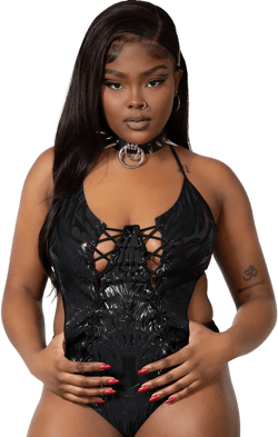 Brimstone One Piece Swimsuit | Black Corset Like Front Lace-Up