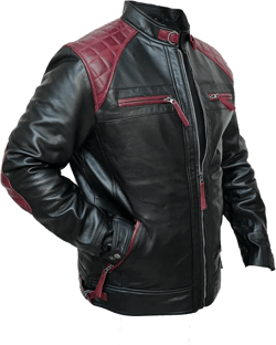Mens Real Leather Lambskin Biker Jacket - Quilted Zip Up Moto Cafe Racer Rider Men Jackets Large Black and Maroon Racer