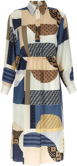 geometric-print silk belted dress