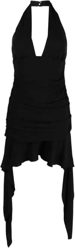 ruffle-detail draped halterneck minidress