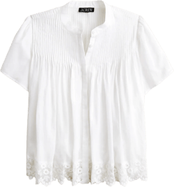 Lace-trim pintuck top in cotton voile - WHITE