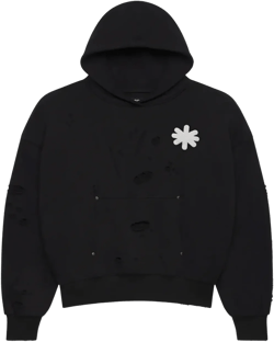 LOST SHDWS Destroyed Double Layered Logo Hoodie Black