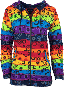 365 RJ Rainbow Bubble Printed Vibrant Hoodie Hippie Gypsy Cotton Bohemian Rib Jacket