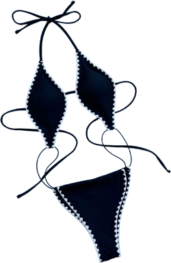 Black White Crochet Trim Ultra Sexy Cheeky 1Pc Swimsuit Monokini