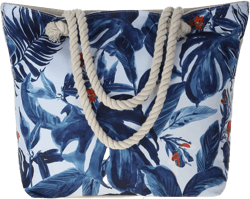Beach Bag for Women Large Beach Tote Bag Waterproof with Zipper Travel Work Pool Swim Tote (Blue Palm Leaf)