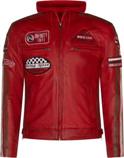 Men's Real Racing Black Nappa Leather Moto Biker Jacket… X-Large Red Hood