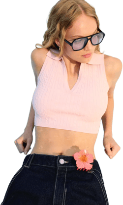 Cable-knit polo collar top