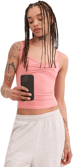 Lace trim top with straps