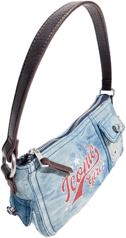 Printed denim shoulder bag