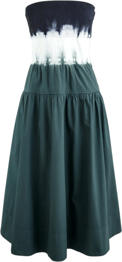 Strapless drop-waist dress in dip-dye - DEEP GREEN AND BLUE DIP
