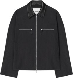 Malachi - Wool Twill and Regenerated Leather Jacket - Grey Melange/Black