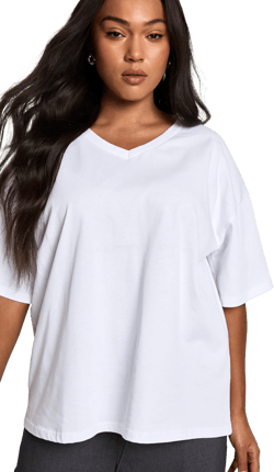 Plus Cotton Oversized V Neck T-Shirt