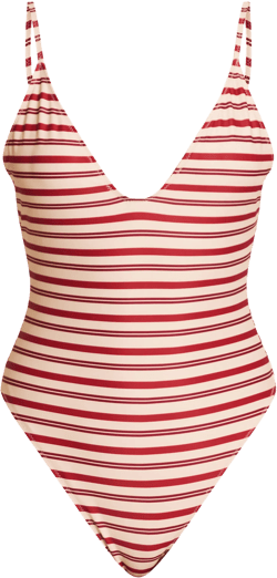 Red Stripe Print Scoop Swimsuit